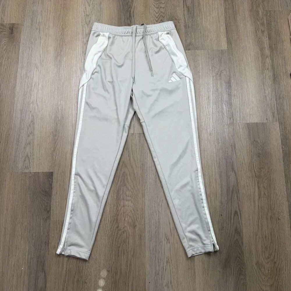 Adidas Track Pants Mens Medium Gray AEROREADY 3-Stripes Ankle Zip Athletic